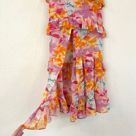 WAYF Womens With Love Tiered Maxi Dress Size XS Pink Tropical Ruffle Sleeveless - Picture 9 of 11